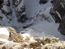 Exposed climbing on Slovenian tower.